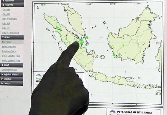 Sebaran titik panas di Riau hari ini.(ilustrasi/int)